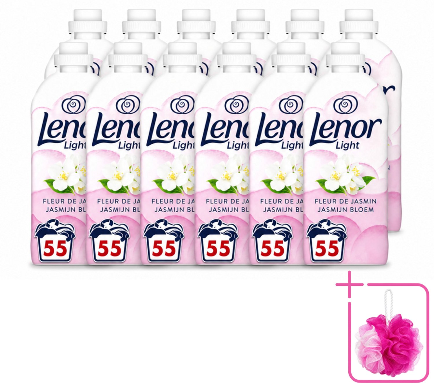 12 x Lenor Light - Wasverzachter - Jasmijnbloem - Fris & Zacht - 55 Wasbeurten - Bulkverpakking - Wasverzachter - Douchemop - Jasmijn