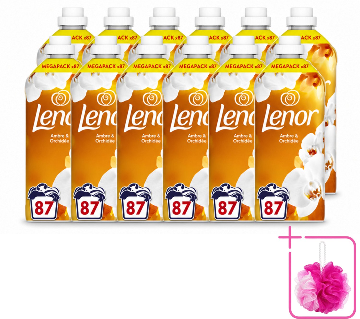 12 x Lenor - Wasverzachter - Amber & Orchidee - Fris & Zacht - 87 Wasbeurten - Bulkverpakking - Wasverzachter - Douchemop - Geur