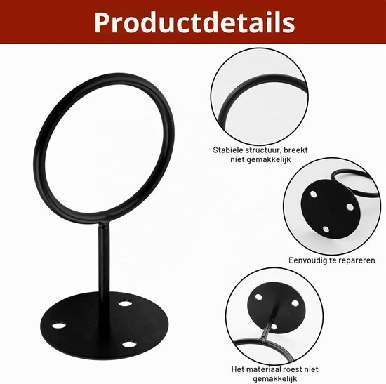 4 stuks robuuste wandgemonteerde balstandaard, 10 cm, hoogwaardige wandhouder, balopbergrek, balhouder met schroeven en opblaasapparaat, voor basketbal, voetbal — afbeelding 3