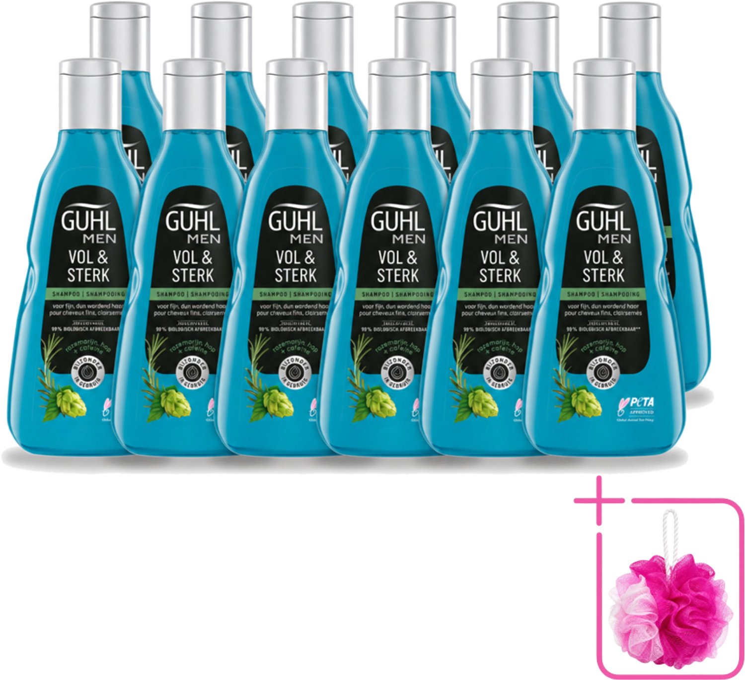 12 x Guhl - Shampoo - Men Vol & Sterk - 250 ml - Bulkverpakking - Mannenhaar - Douchemop - Volume