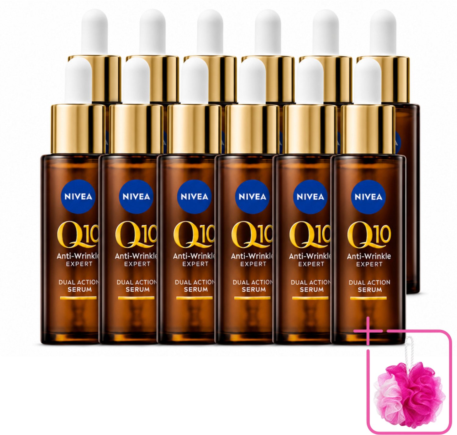 12 x NIVEA - Gezichtsserum - Q10 Dubbele Werking Anti-Rimpel - Dubbele werking - Vermindert & voorkomt rimpels - 30 ml - Bulkverpakking - Anti-aging serum - Douchemop - Rimpel serum