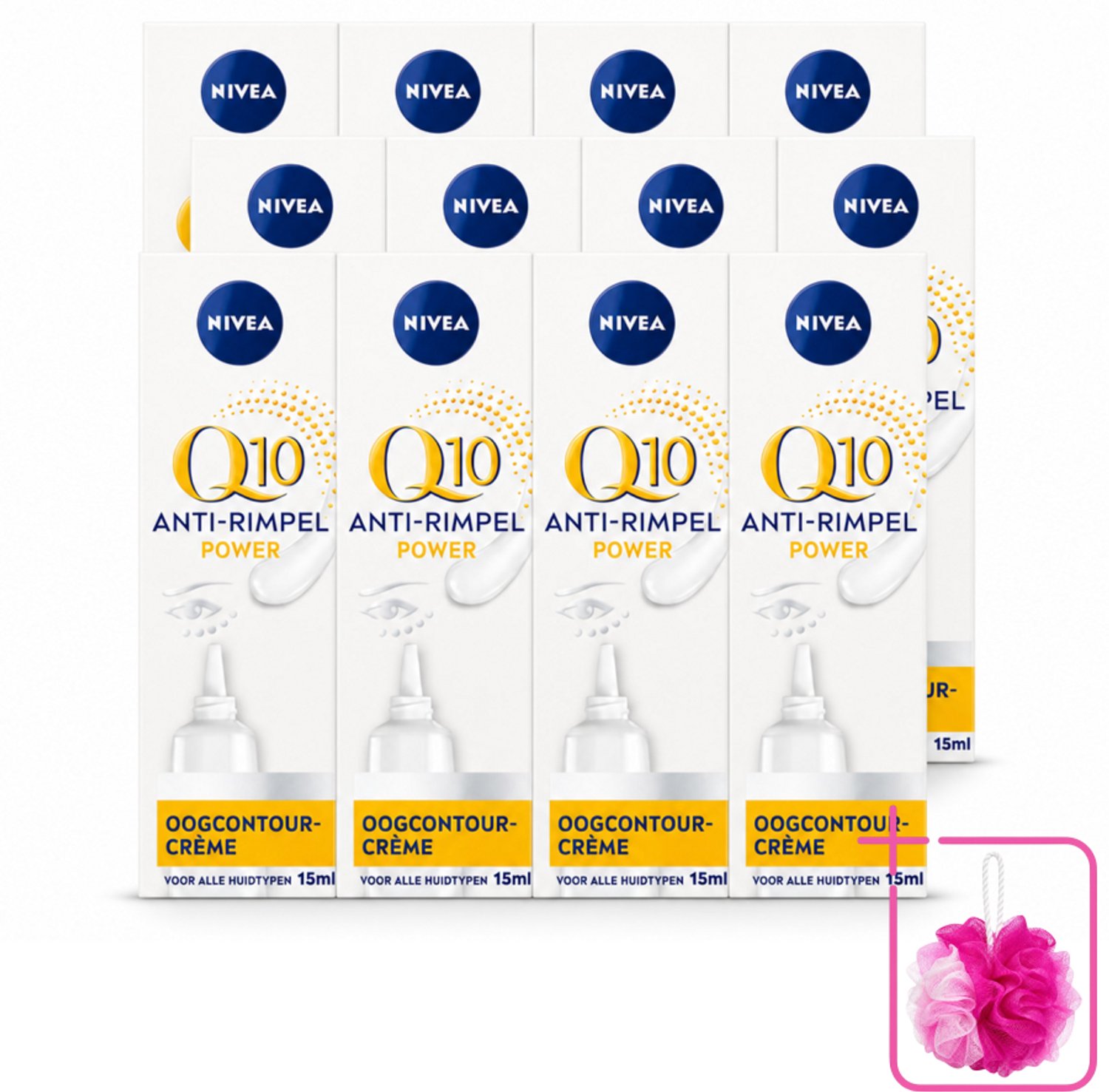 12 x NIVEA - Oogcrème - Q10 POWER - Tegen donkere kringen & rimpels - Voor alle huidtypen - Met Q10 & Creatine - 15 ml - Bulkverpakking - Oogcrème - Douchemop - Donkere kringen