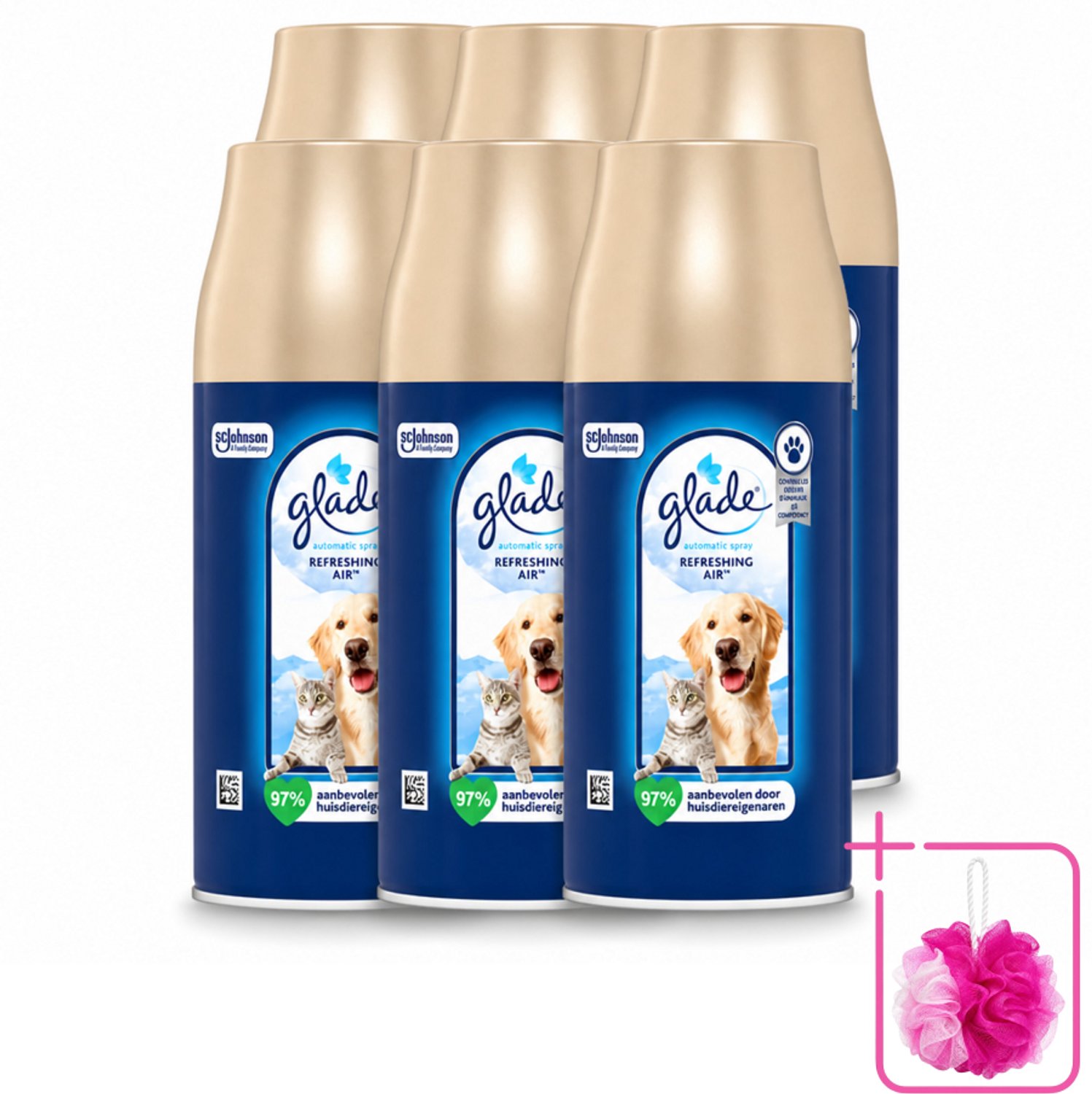 6 x Glade – Automatic Spray Navulling – Refreshing Air Huisdieren – 269 ml - Bulkverpakking - Huisdieren geur - Douchemop - Dierengeur neutraliseren