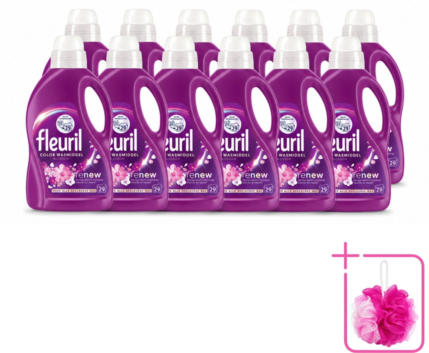 12 x Fleuril – Wasmiddel - Color Blossom – 29 wasbeurten – 1,305 L - Bulkverpakking - Kleurbehoud - Douchemop - Wasmiddel voor gekleurde kleding