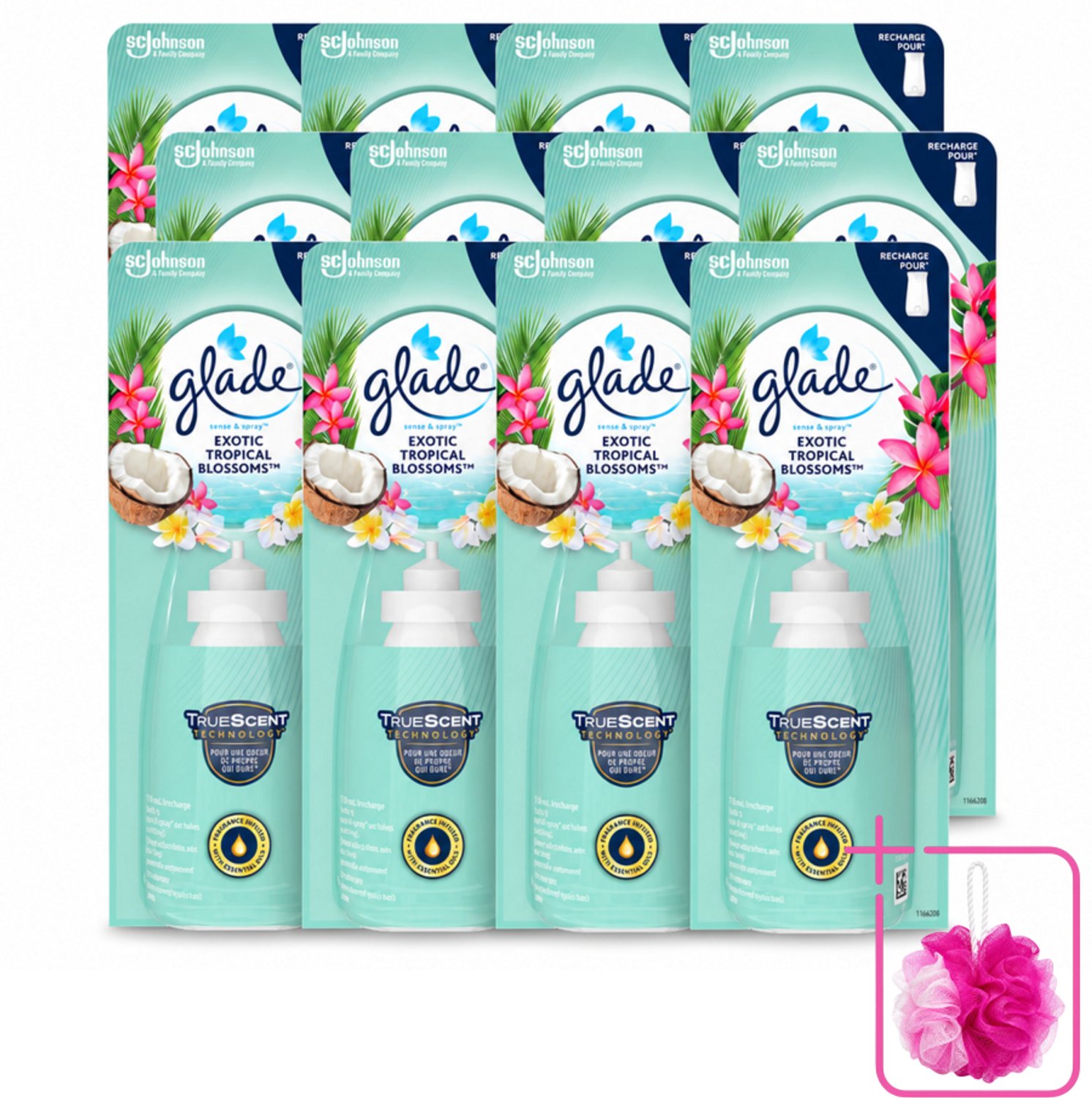 12 x Glade – Sense & Spray Navulling – Exotic Tropical Blossoms – 18 ml - Bulkverpakking - Tropische geur - Douchemop - Bewegingssensor