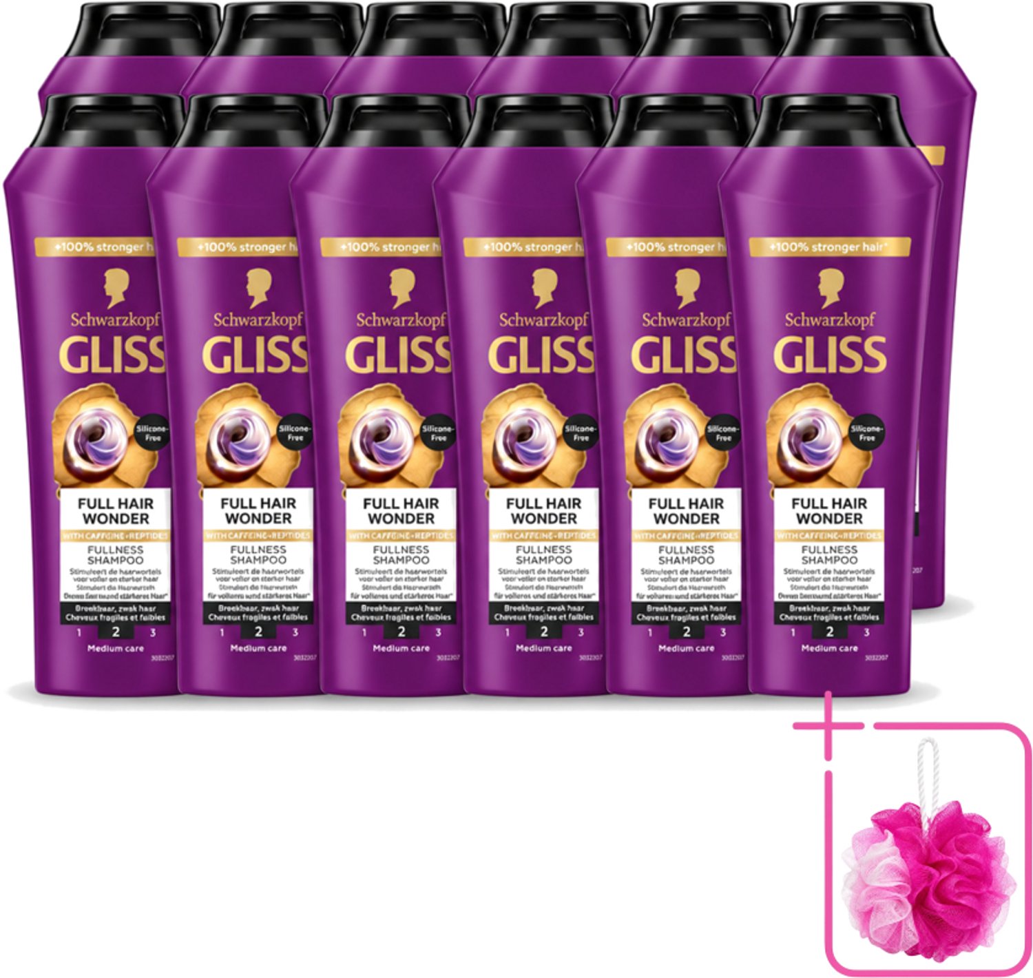 12 x Gliss Shampoo Full Hair Wonder - 250 ml - Bulkverpakking - Haarversterkend shampoo - Douchemop - Volume voor dun haar