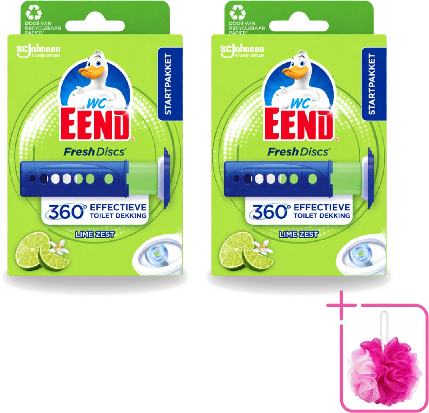 2 x WC Eend - Fresh Discs Lime Zest - Toiletgel - Hygiënisch & Fris tot 7,5 Weken - 36 ml - Bulkverpakking - Toiletgel - Douchemop - Toilet reinigen