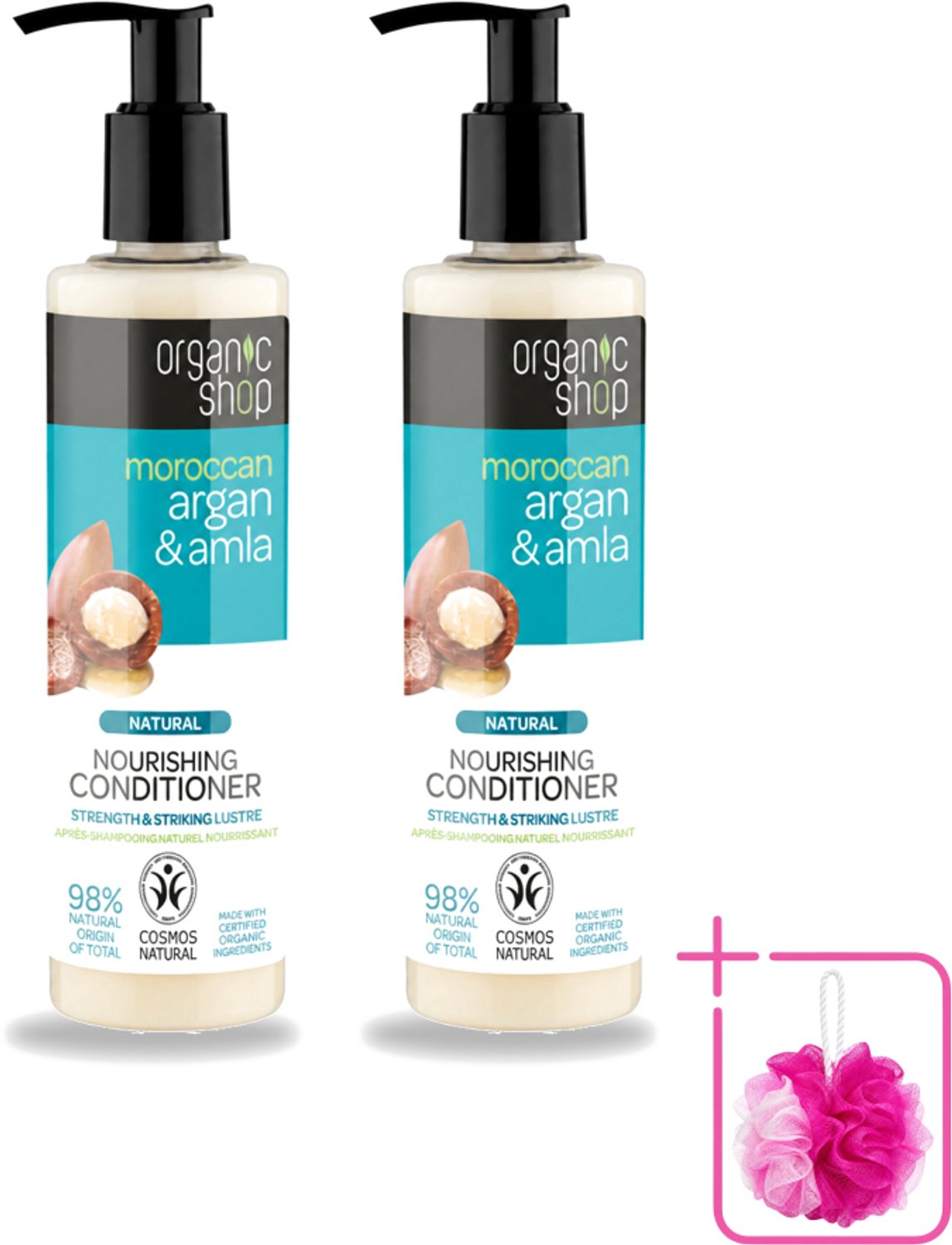 2 x Organic Shop - Conditioner Argan & Amla - Hydraterend en Verzorgend - 280 ml - Bulkverpakking - Gekleurd haar - Douchemop - Glans