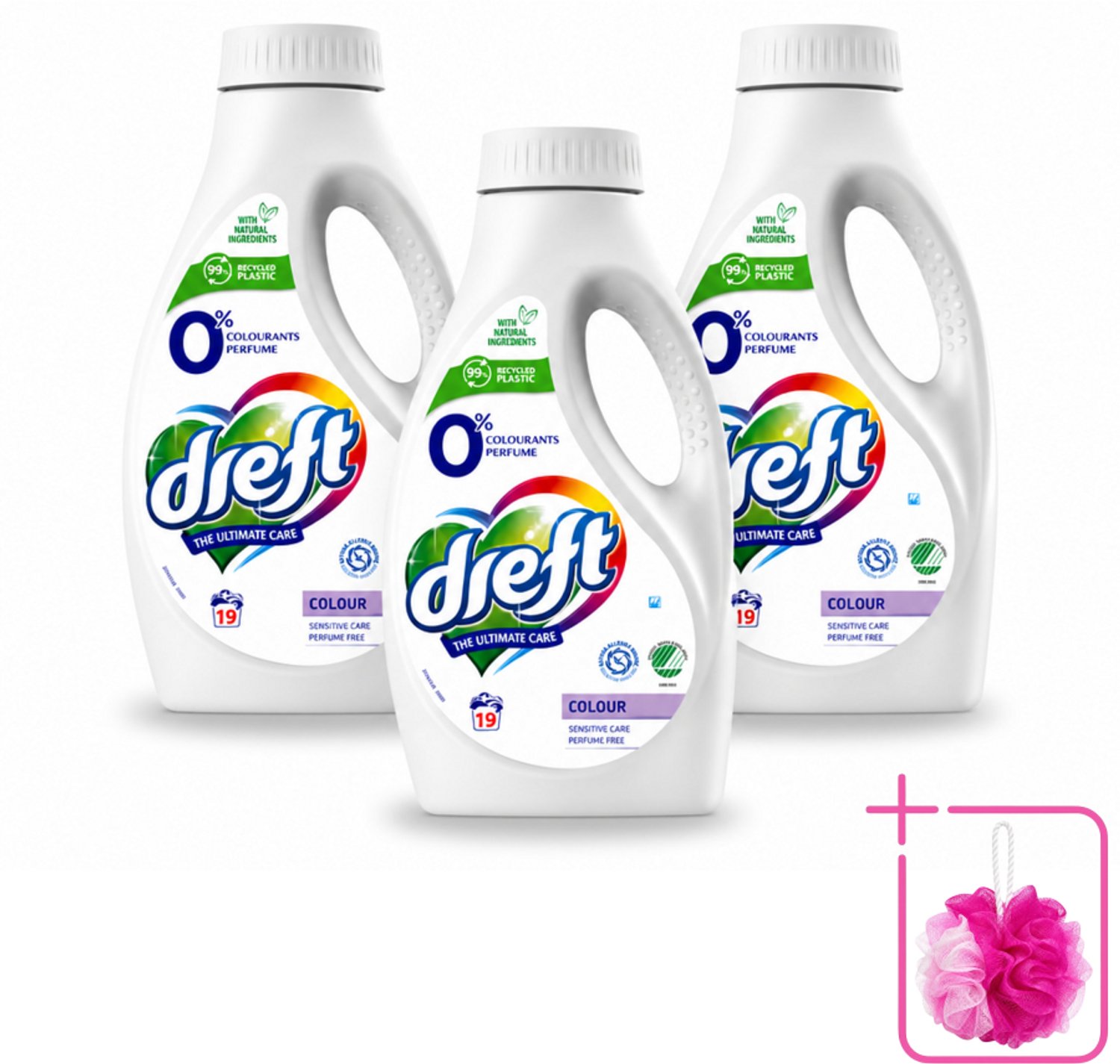3 x Dreft - Vloeibaar Wasmiddel - 0% Gekleurde Was - Hypoallergeen - 19 Wasbeurten - Bulkverpakking - 0% parfum - Douchemop - Gevoelige huid