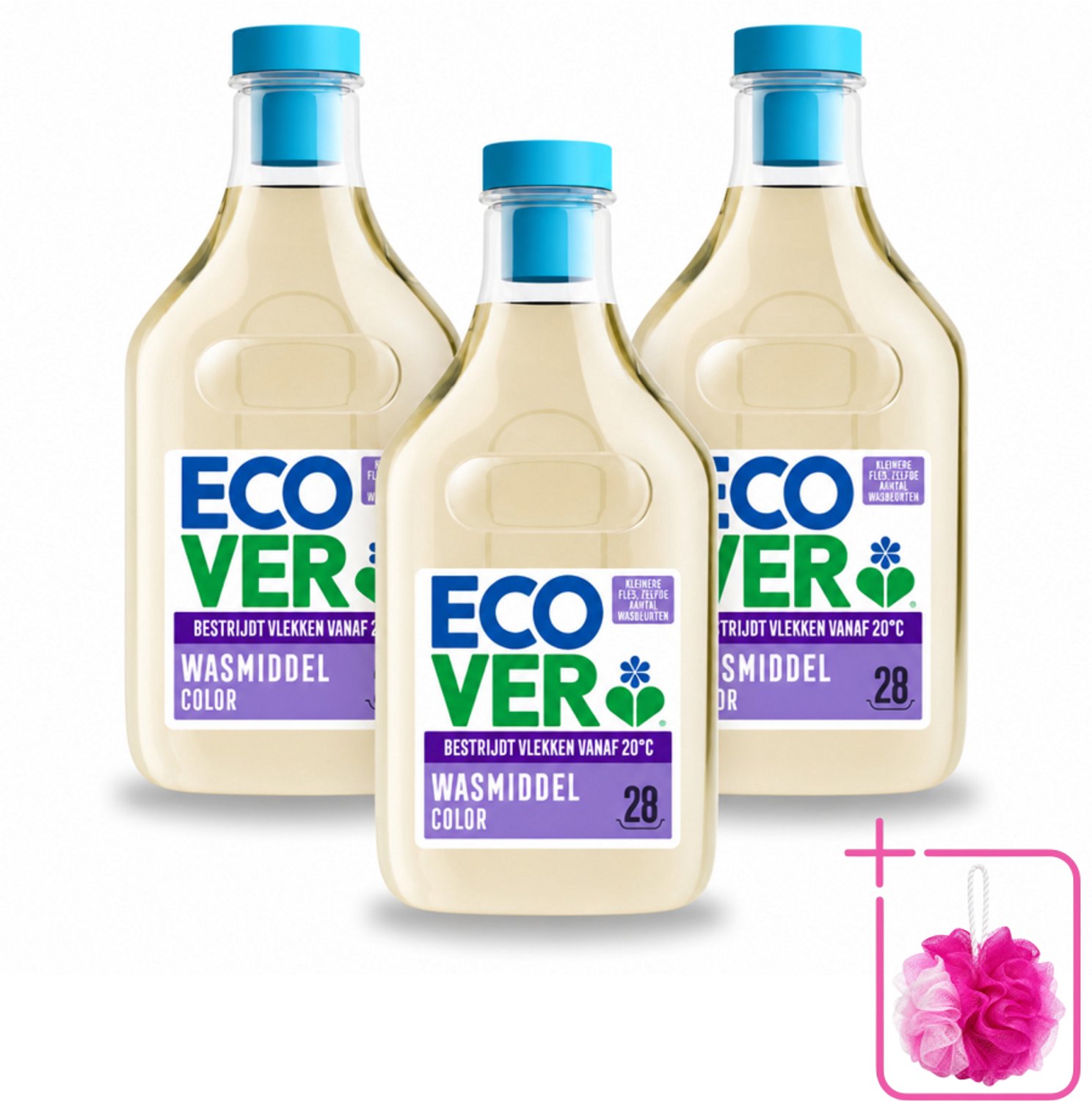 3 x Ecover - Vloeibaar wasmiddel - Color - Appelbloesem & Freesia - 1 liter - 28 wasbeurten - Bulkverpakking - Wasmiddel kleur - Douchemop - Natuurlijk wasmiddel