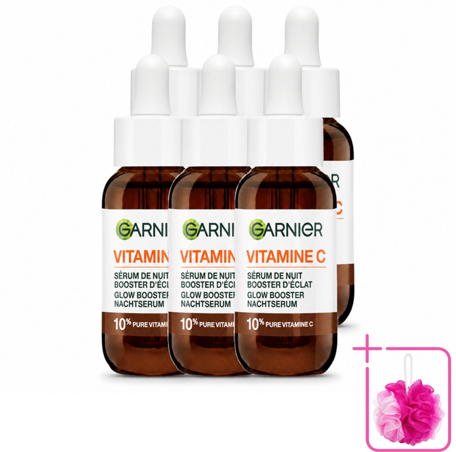 6 x Garnier - SkinActive - Nachtserum - Anti-Pigmentvlekken - 10% Vitamine C & Hyaluronzuur - 30 ml - Bulkverpakking - Nachtserum - Douchemop - Vitamine C