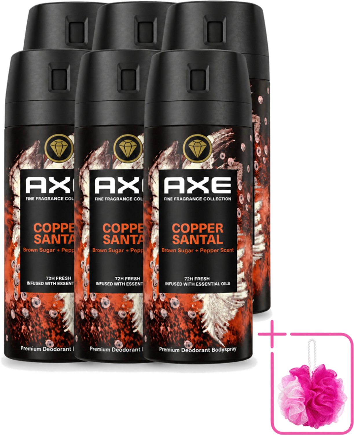 6 x AXE - Deodorant Spray - Copper Santal - Premium Geur - Warme Houtnoten - 150 m - Bulkverpakking - Deodorant spray - Geur