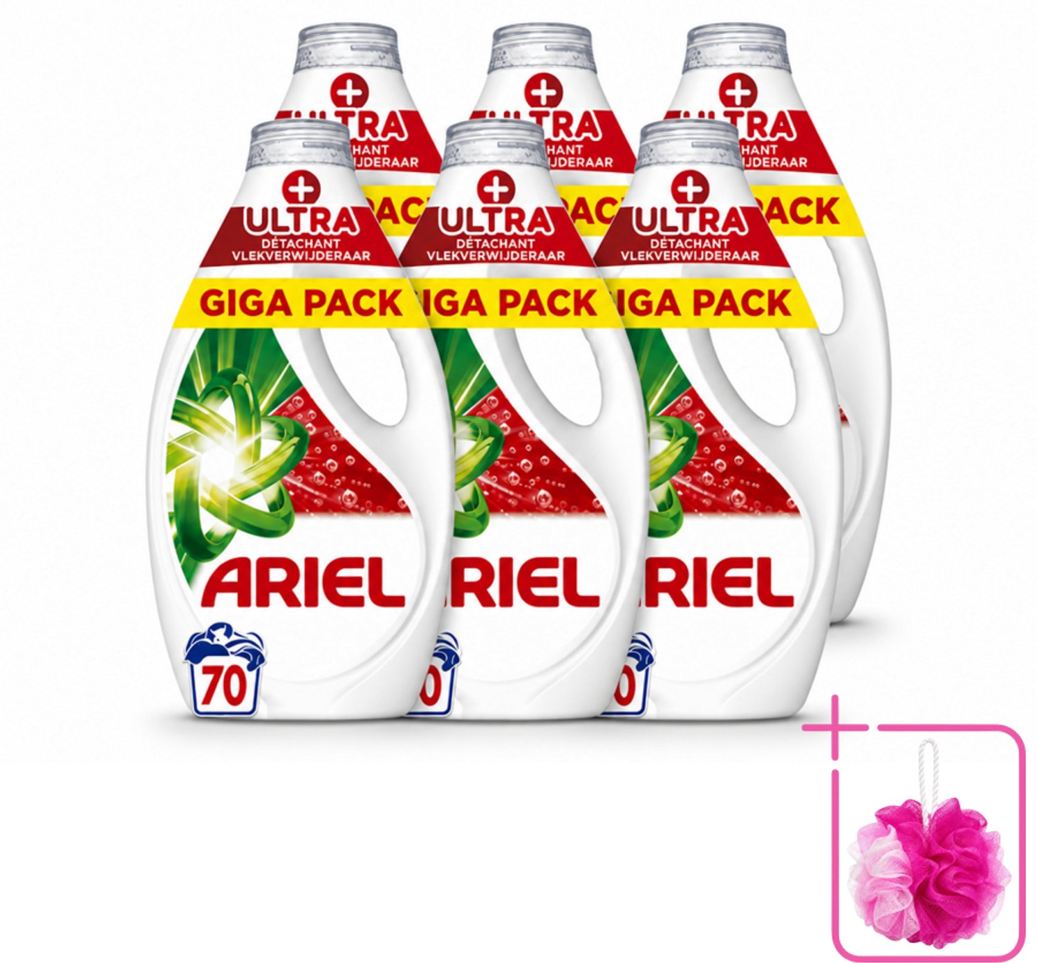 6 x Ariel - Vloeibaar Wasmiddel - +Ultra Vlekverwijderaar - 70 Wasbeurten - 3150 ml - Bulkverpakking - Vlekverwijderaar - Douchemop - Wasmiddel