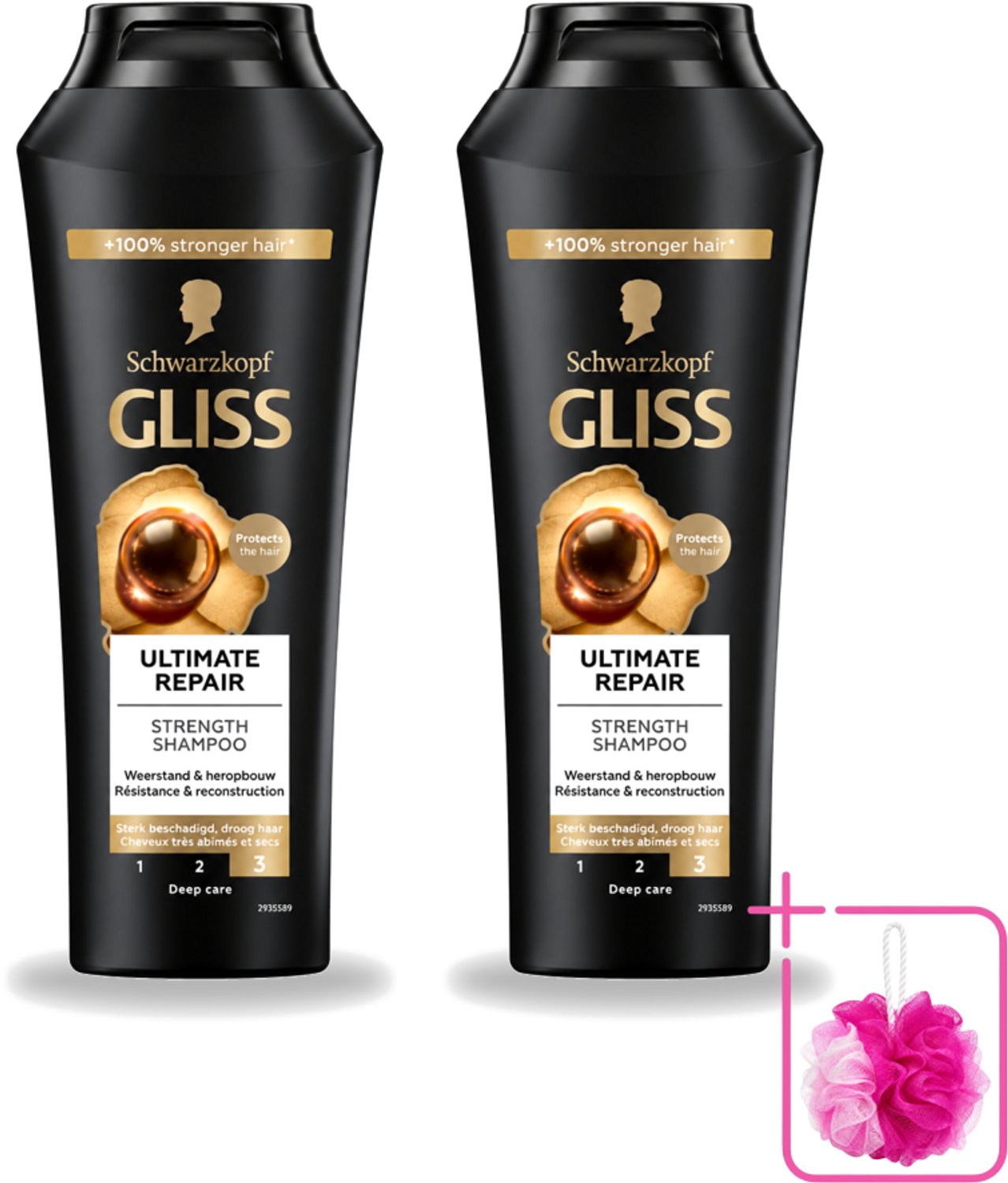 2 x Gliss - Shampoo - Ultimate Repair - Voor Intensief Herstel - 250 ml - Bulkverpakking - Herstel haar - Douchemop - Beschadigd haar