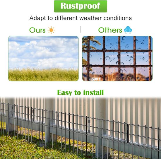 25 Stuks Dieren Barrière Hek, 43 cm (H) X 27 ft (L) Geen Graven Tuin Decoratieve Hekwerk, Roestvrij Metalen Draad Paneel Grens voor Hond Konijnen Grondpalen en Outdoor Landschap Patio — afbeelding 5