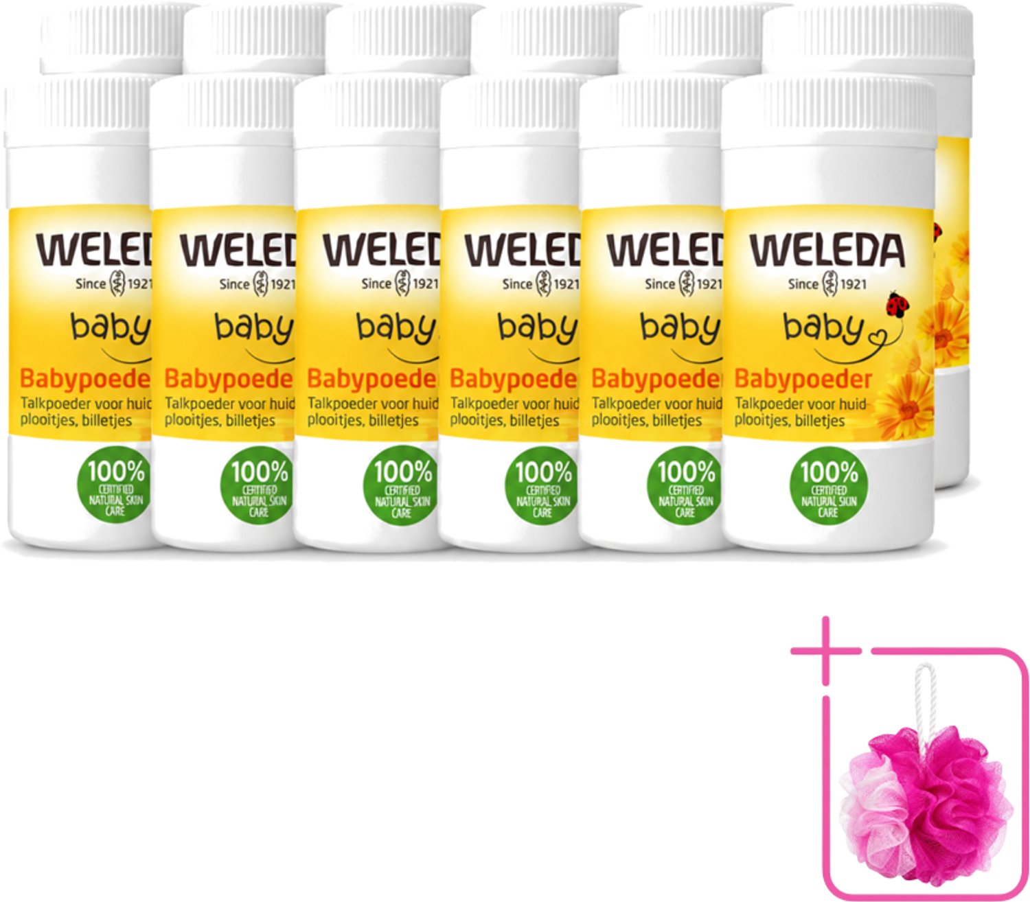 12 x WELEDA - Babypoeder - Baby & Kind Calendula - 20 g - Bulkverpakking - Babyhuid verzorging - Douchemop - Poeder voor babyhuid