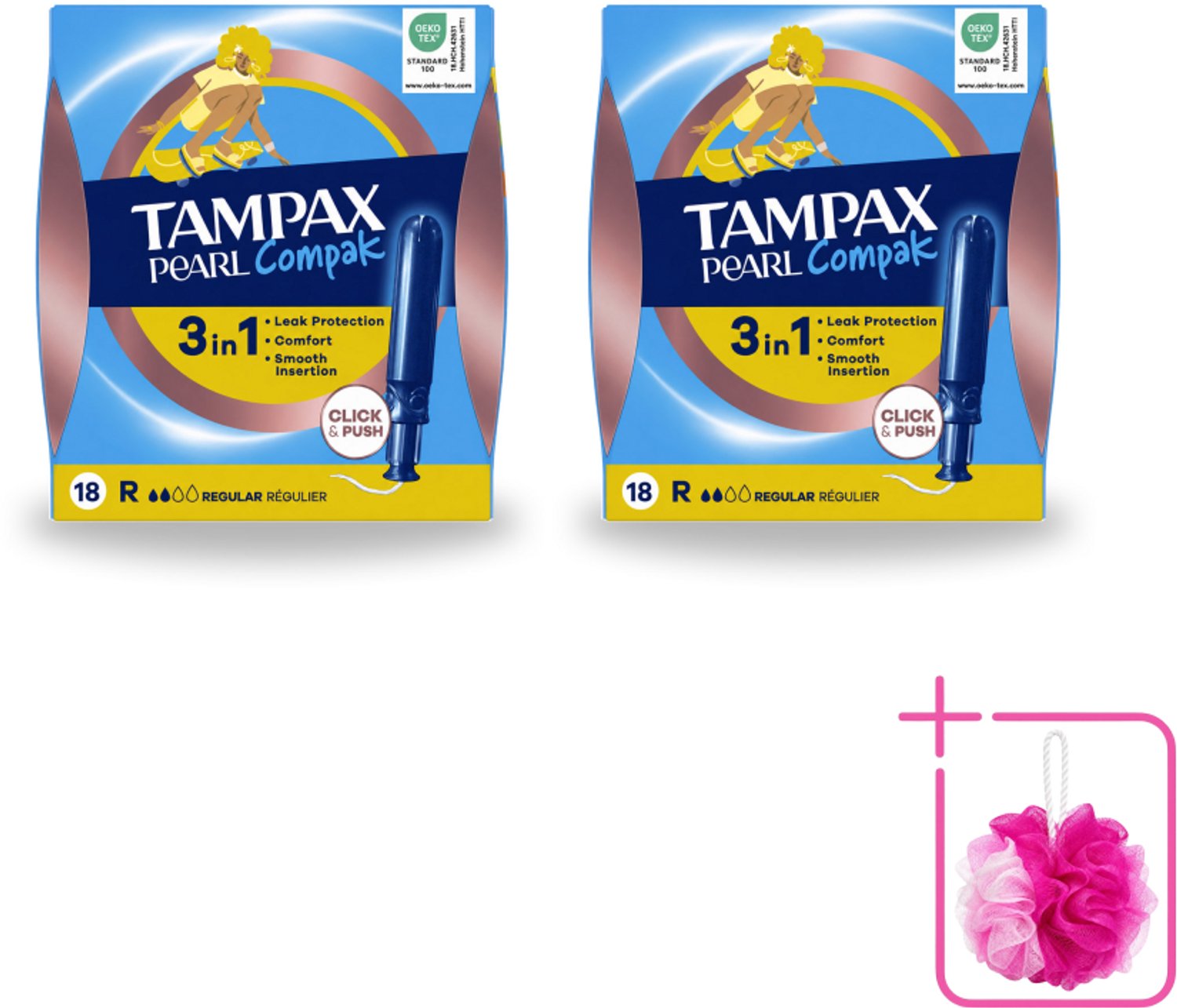 2 x Tampax – Tampons – Pearl Compak Regular met Inbrenghuls – 18 Tampons - Bulkverpakking - Tampon - Douchemop - Menstruatiebescherming