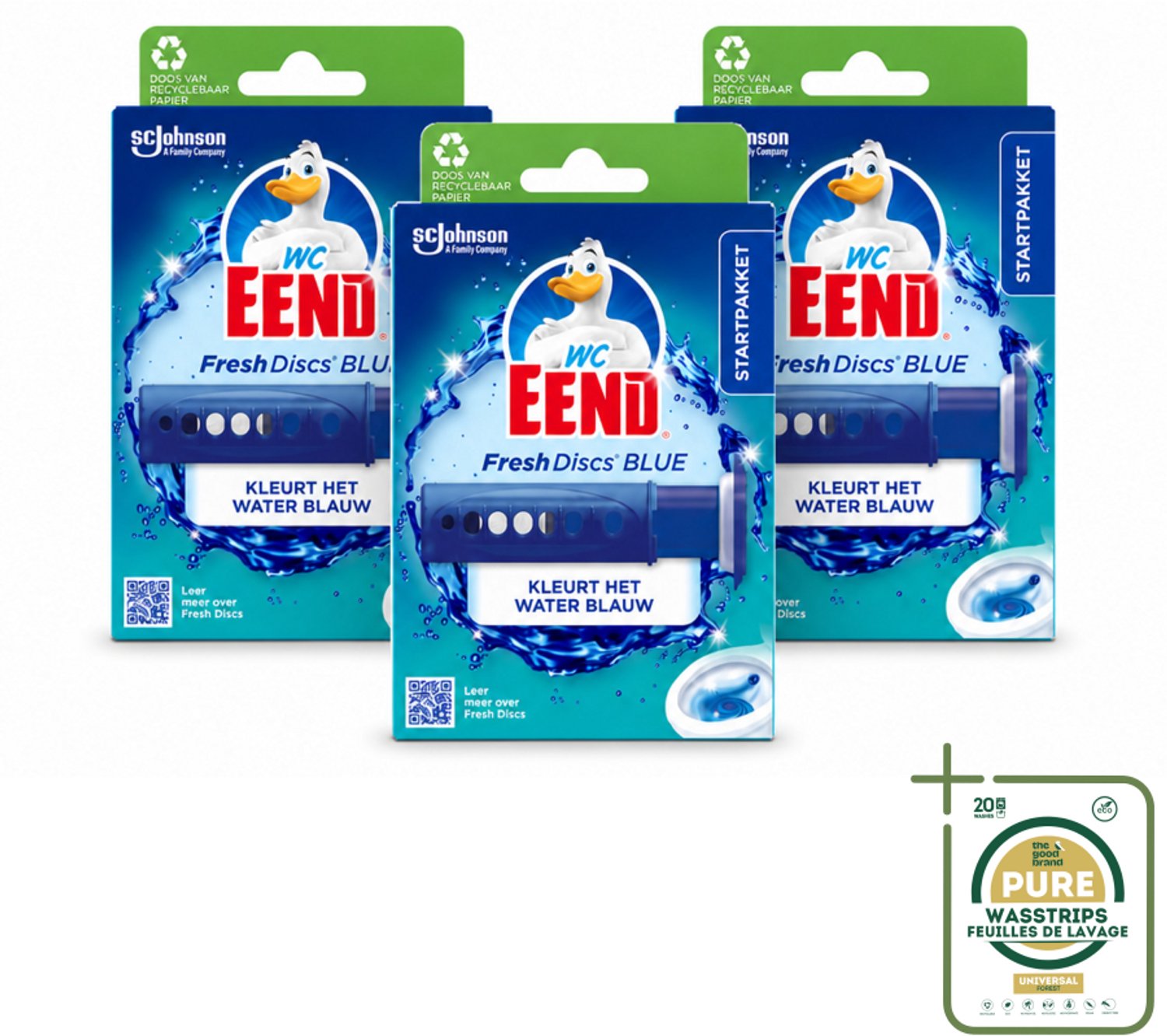 3 x WC Eend – Fresh Discs – Houder + Navulling – Coloring Blue – 36 ml - Wasstrips - Toilettenblok - Frisheid - Reiniging - Gel Discs - Blauw Water