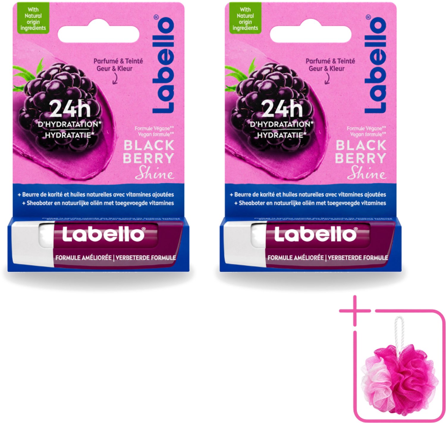 2 x Labello – Lippenbalsem – Blackberry Shine – Lippenbalsem – Shea Boter & Jojoba Olie – 5,5 ml - Bulkverpakking - Lippenbalsem - Douchemop - Hydratatie