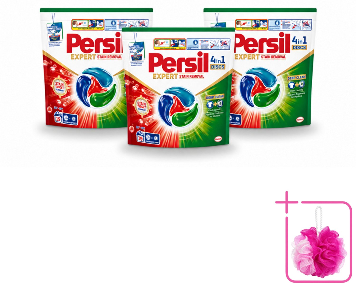 3 x Persil - Wasmiddelcapsules - Discs Stain Removal - 19 Capsules - Bulkverpakking - Vlekverwijdering - Douchemop - Wasmiddel