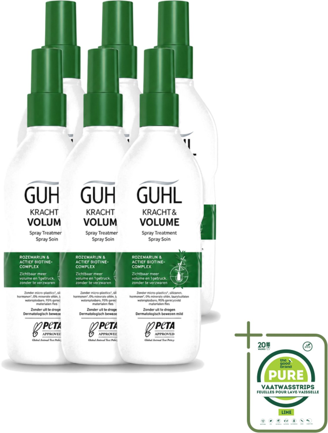 6 x Guhl – Spray Treatment – Kracht & Volume – 150 ml - Grootverpakking - Vaatwasstrips - Haarversterking - Volumeboost - Krachtige Haarverzorging - Dun Haar - Haaruitval