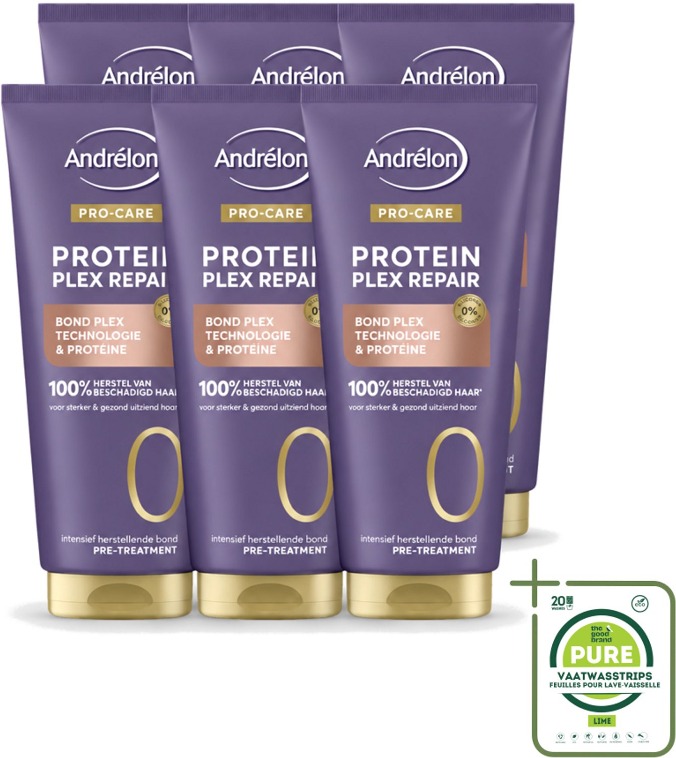 6 x Andrélon – Pre-Treatment – Pro Care Protein Plex Repair – 170 ml - Grootverpakking - Vaatwasstrips - Haarbescherming - Haarherstel - Pre-shampoo Behandeling - Proteïne - Bond Plex Technologie