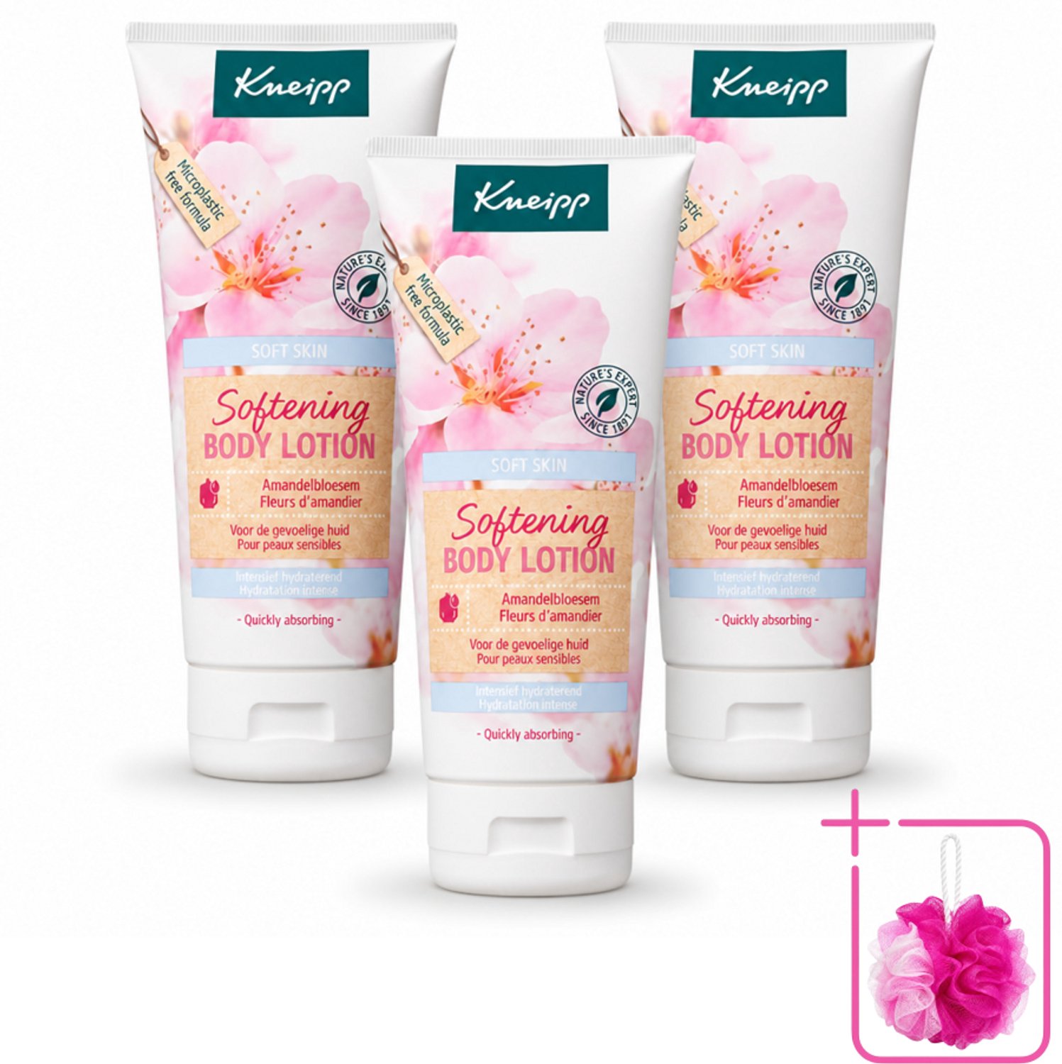 3 x Kneipp - Body lotion - Soft Skin - Amandelbloesem - 200 ml - Bulkverpakking - Gevoelige huid - Douchemop - Amandelolie