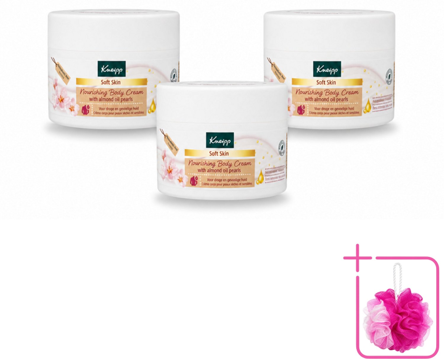 3 x Kneipp - Body crème - Soft Skin - Amandelbloesem - 200 ml - Bulkverpakking - Zachte huid - Douchemop - Amandelolie