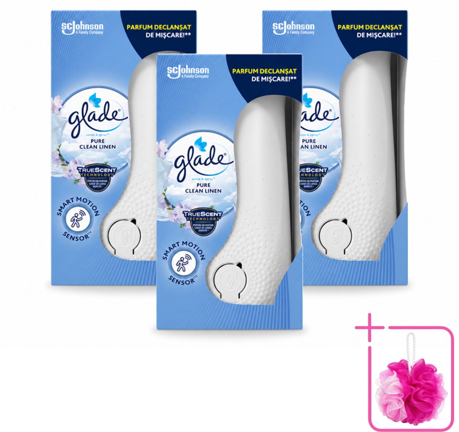 3 x Glade - Houder Sense & Spray - Pure Clean Linen - 18 ml - Bulkverpakking - Geurverspreiding - Douchemop - Luchtverfrisser