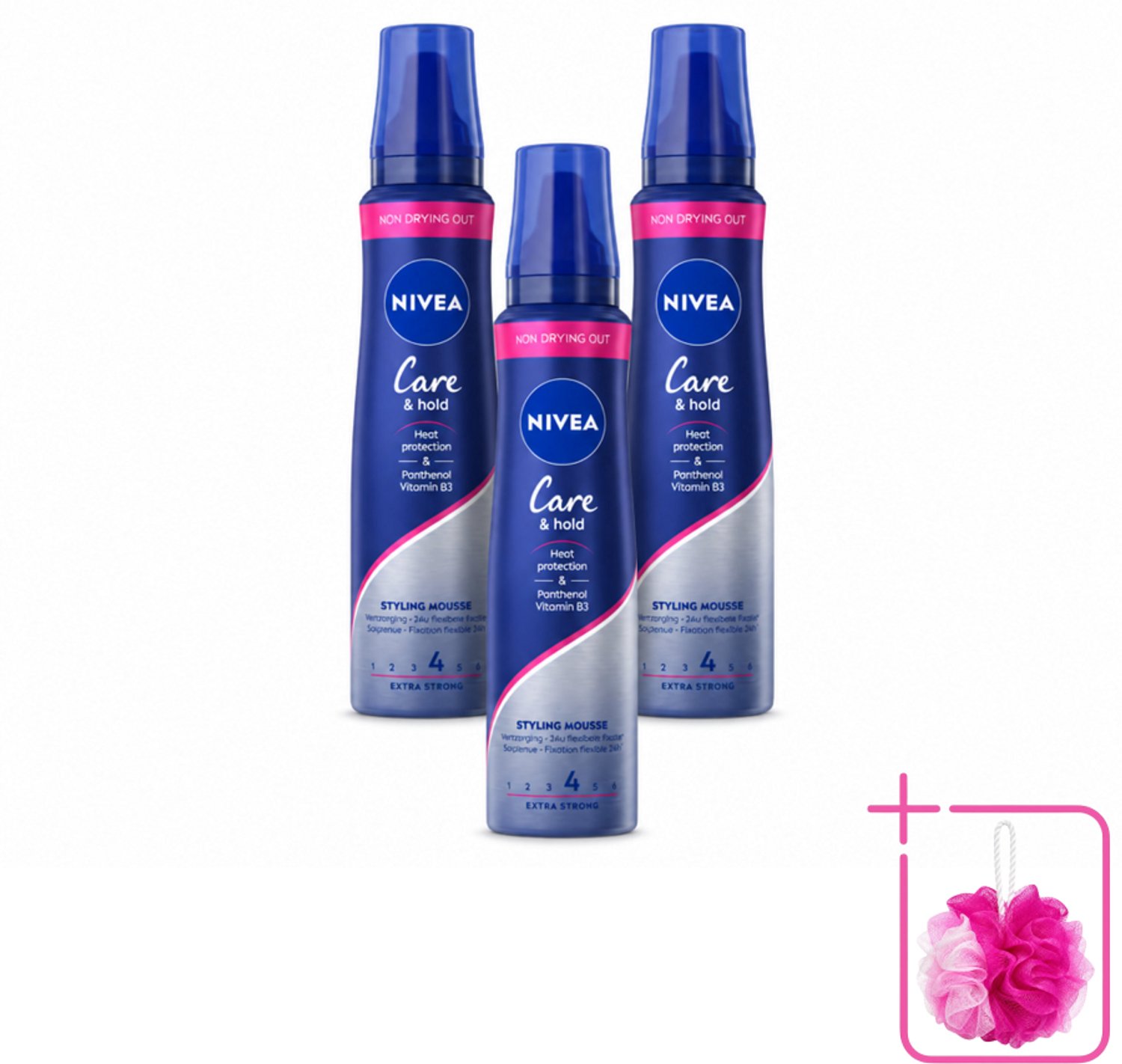3 x NIVEA - Stylingschuim - Verzorging & Stevigheid - Hittebescherming - 150 ml - Bulkverpakking - Haarverzorging - Douchemop - Stylingmousse