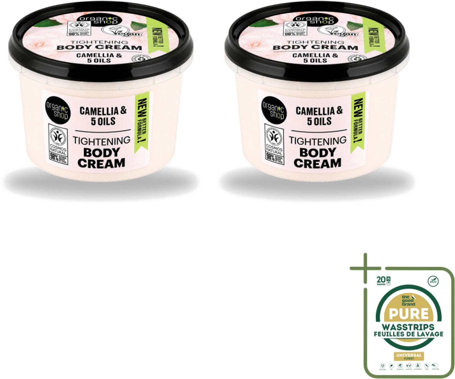 2 x Organic Shop - Organic Camellia & 5 Oils Body Cream - Verzachtend en Hydraterend - 250 ml - Wasstrips - Huidverzorging - Hydraterende Crème - Verzachtende Crème - Droge Huid - Natuurlijke Crème