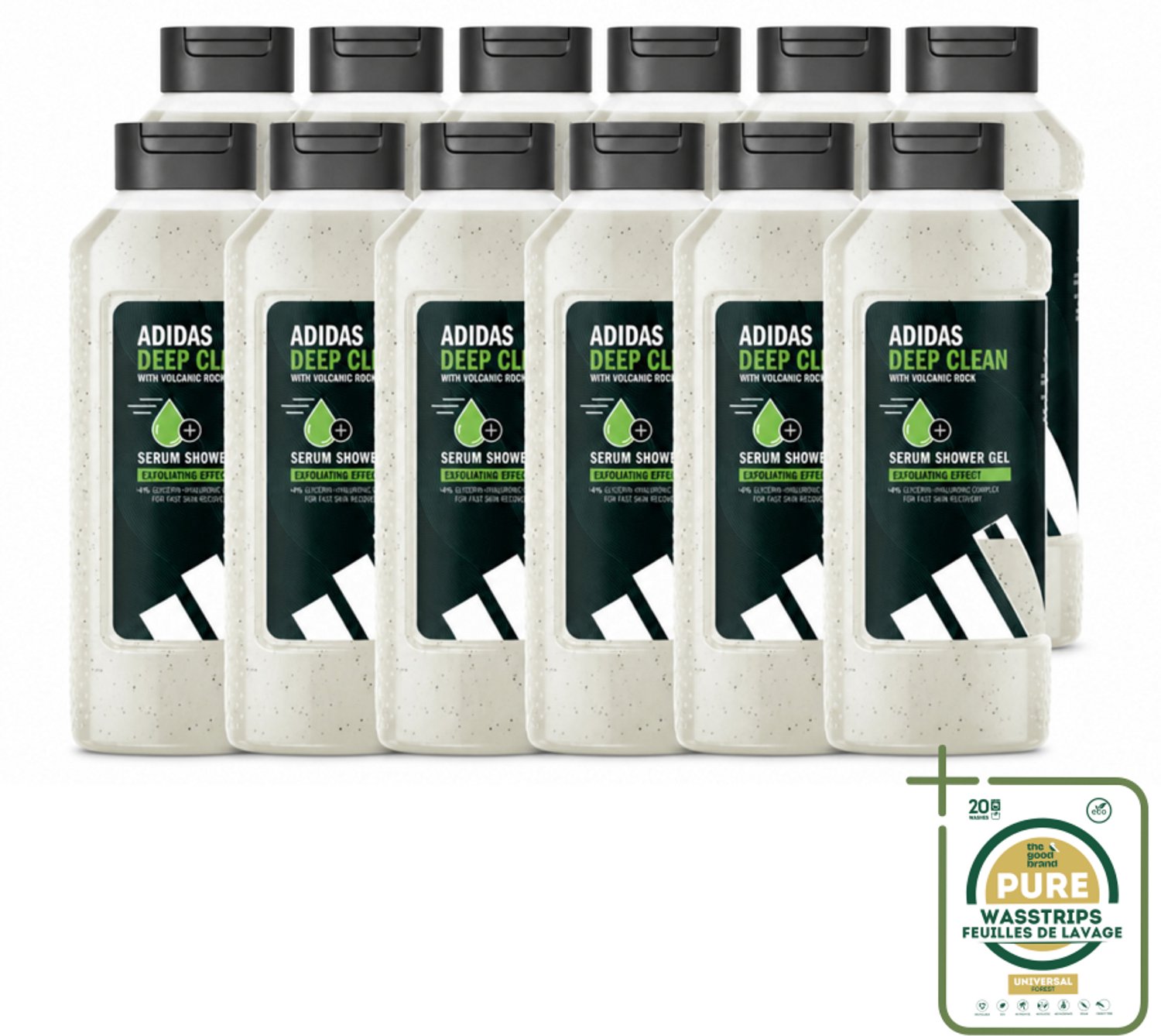 12 x Adidas – Douchegel – Active Skin & Mind Deep Clean – 400 ml - Wasstrips - Douchegel - Reiniging Huid - Exfoliërende Douchegel - Vulkanische Steen - Hydraatende Douchegel