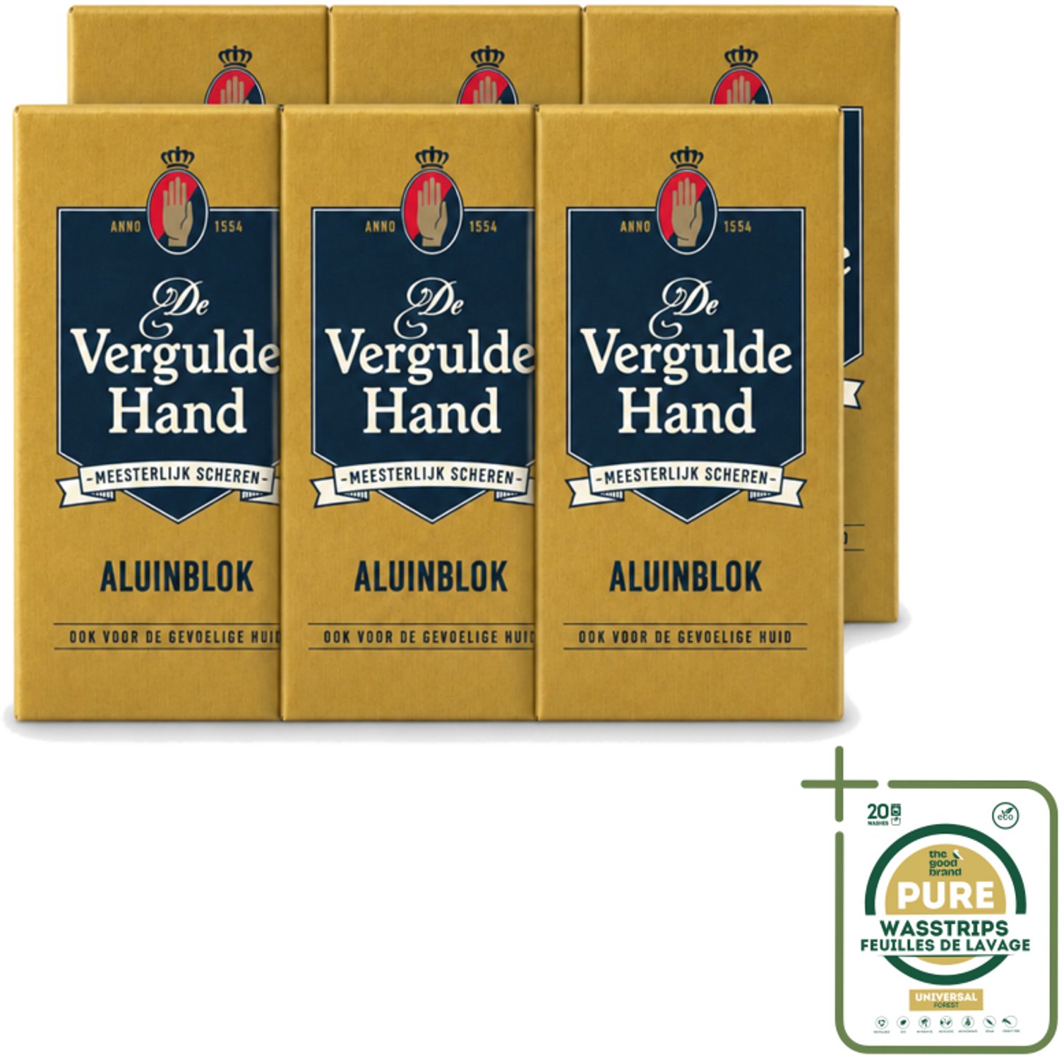 6 x Vergulde Hand - Aluinblok - 75gr - Wasstrips - Aluminumblok - Scheerwondje - Bloedstil - Huidverzorging - Scheerirritatie
