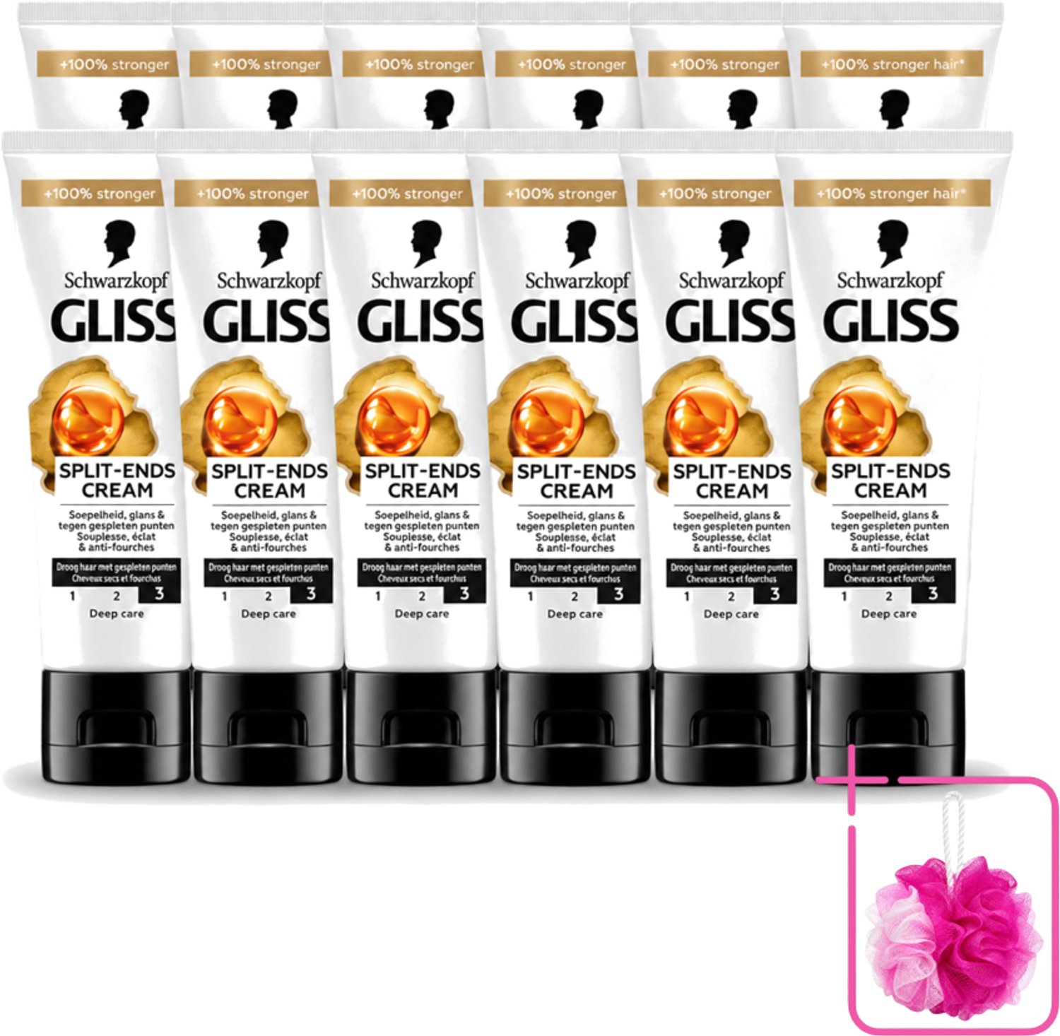 12 x Gliss - Split-Ends Cream - Tegen Gespleten Haarpunten - 50 ml - Bulkverpakking - Gespleten haarpunten - Douchemop - Haarverzorging