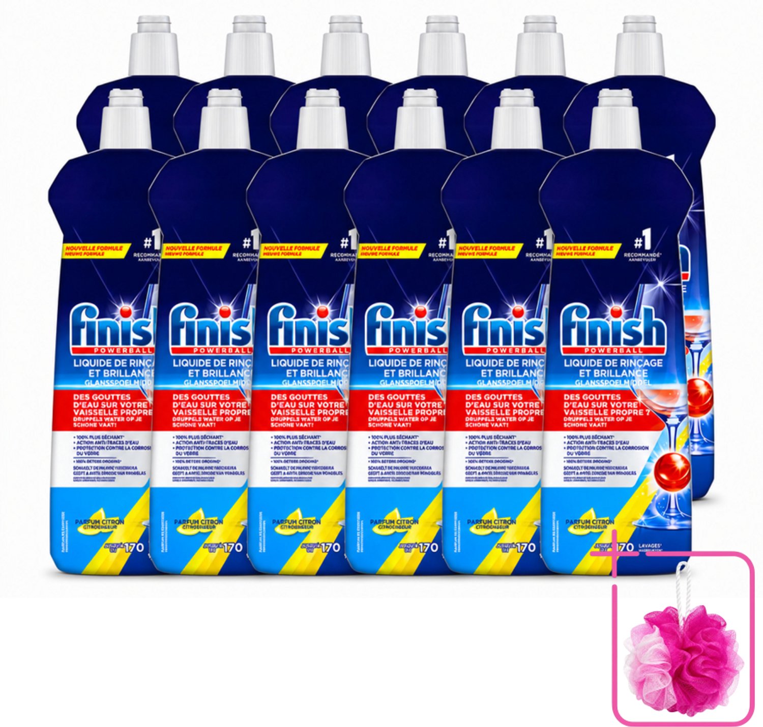 12 x Finish - Vaatwasmiddel - Glansspoelmiddel Citroen - Glans & Droogresultaat - 170 afwasbeurten - Bulkverpakking - Glansspoelmiddel citroen - Douchemop - Vaatwasmiddel