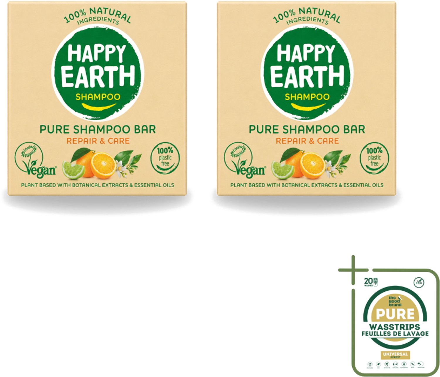 2 x Happy Earth – Shampoo Bar – 100% Natuurlijk Repair & Care – 70 g - Wasstrips - Shampoo Bar - Natuurlijke Shampoo - Vegan Shampoo - Droog Haar - Beschadigd Haar