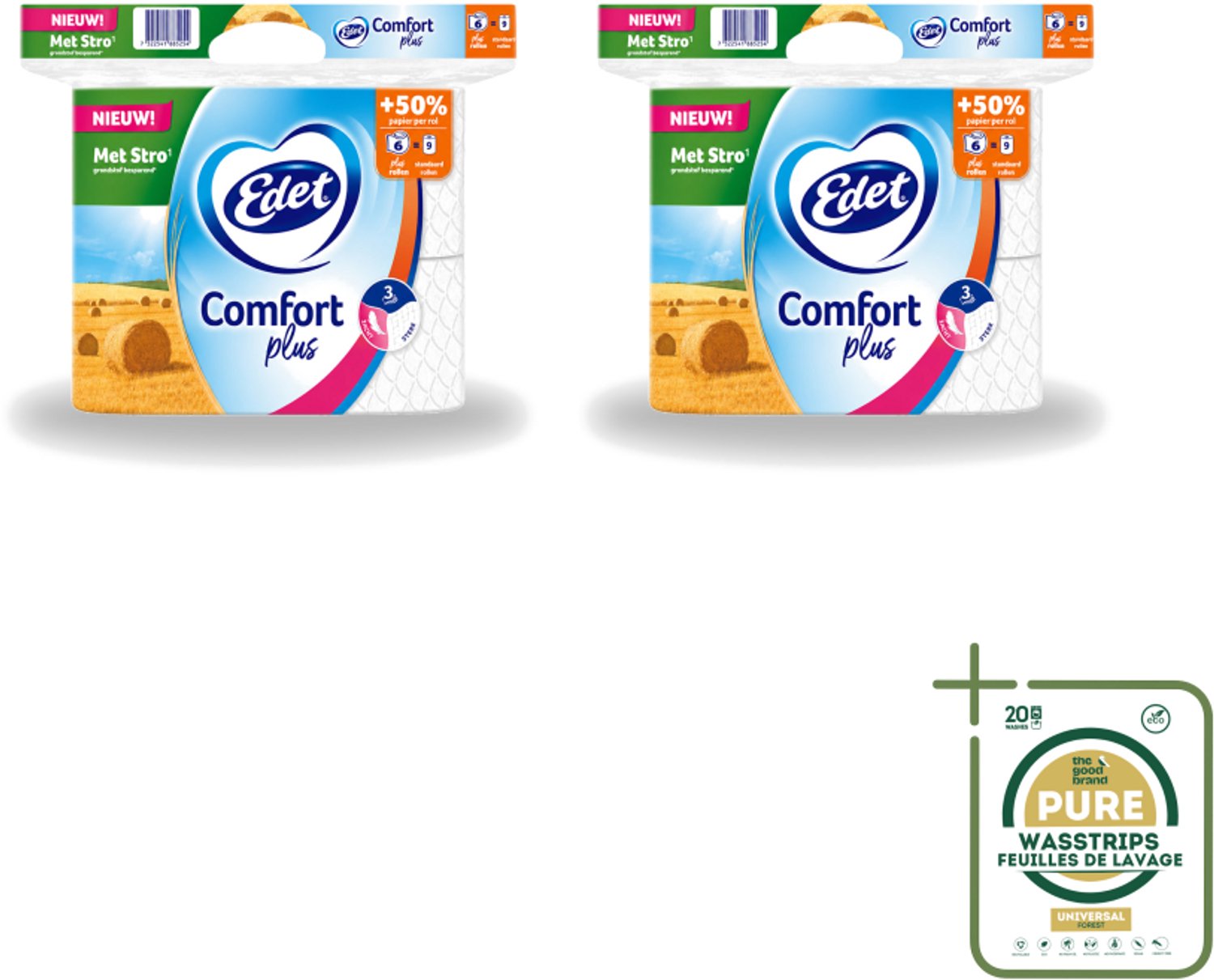 2 x Edet – Toiletpapier – 3-Laags - Toiletpapier Comfort Plus - 3-laags Toiletpapier - Duurzaam Toiletpapier - Strovezels Toiletpapier - Plusrol 225 Vel