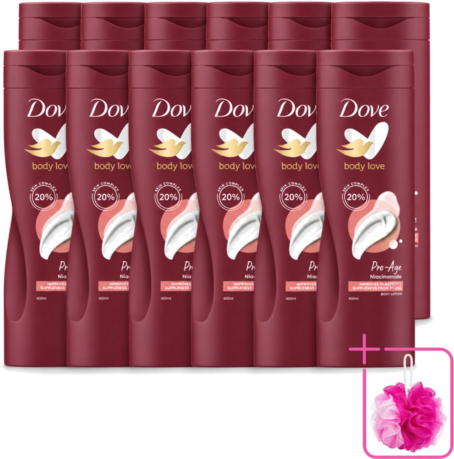 12 x Dove – Bodylotion – Body Love Pro Age – 400 ml - Bulkverpakking - Hydratatie huid - Douchemop - Bodylotion voor rijpere huid