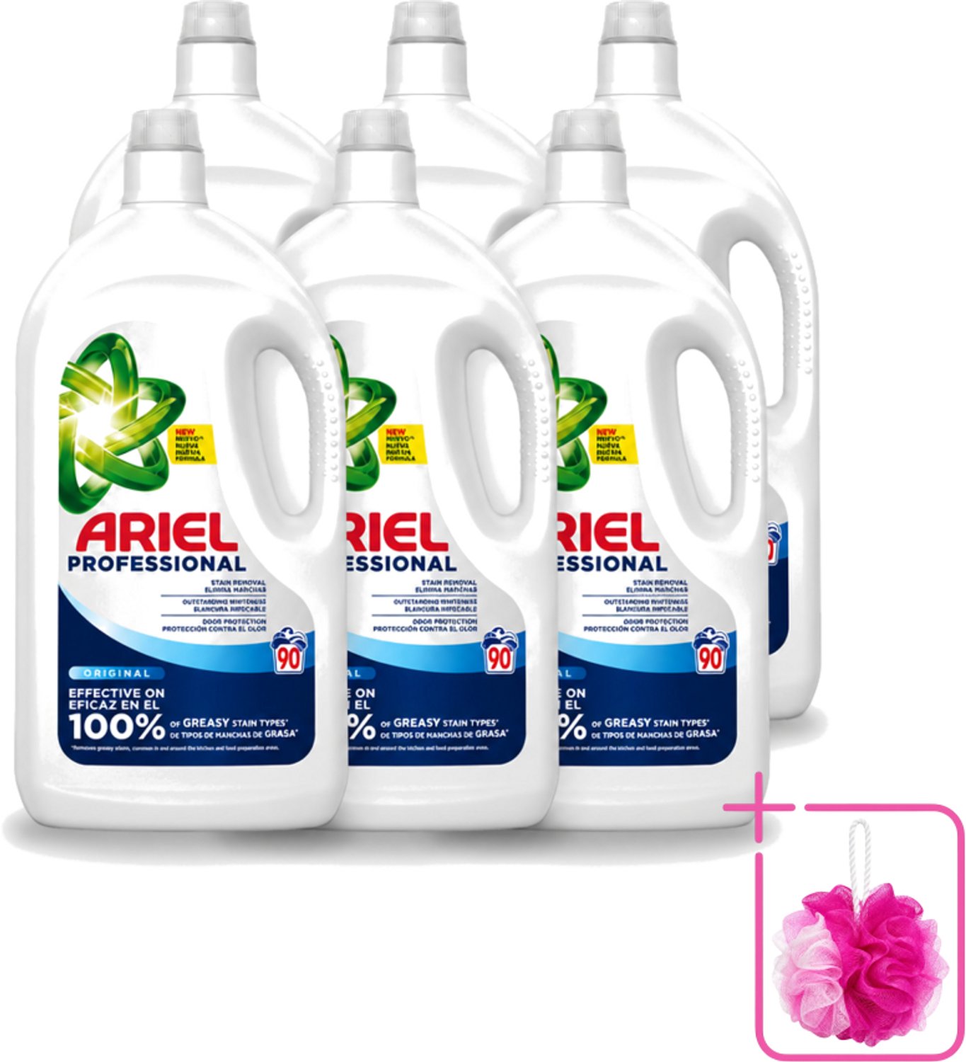 6 x Ariel – Vloeibaar Wasmiddel – Professional Regular - 90 wasbeurten - 4,05 L - Bulkverpakking - Wasmiddel - Douchemop - Witte was