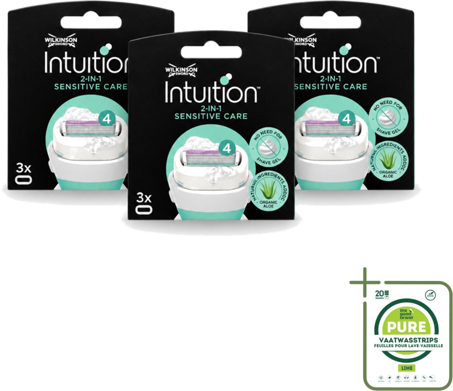 3 x Wilkinson – Scheermesjes – Intuition Dry Skin Sensitive Care – 3 Scheermesjes - Grootverpakking - Gevoelige Huid - Scheermesjes - Aloe Vera - Vitamine E - Verzorging