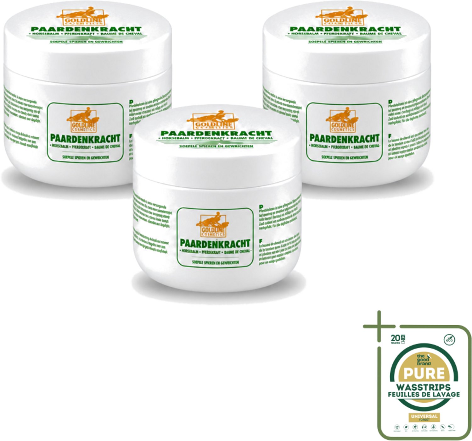 3 x Goldline - Bodycrème - Paardenkracht - Herstel & Verzorging - 250 ml - Wasstrips - Bodycrème - Herstel - Huidverzorging - Spierherstel - Hydratatie