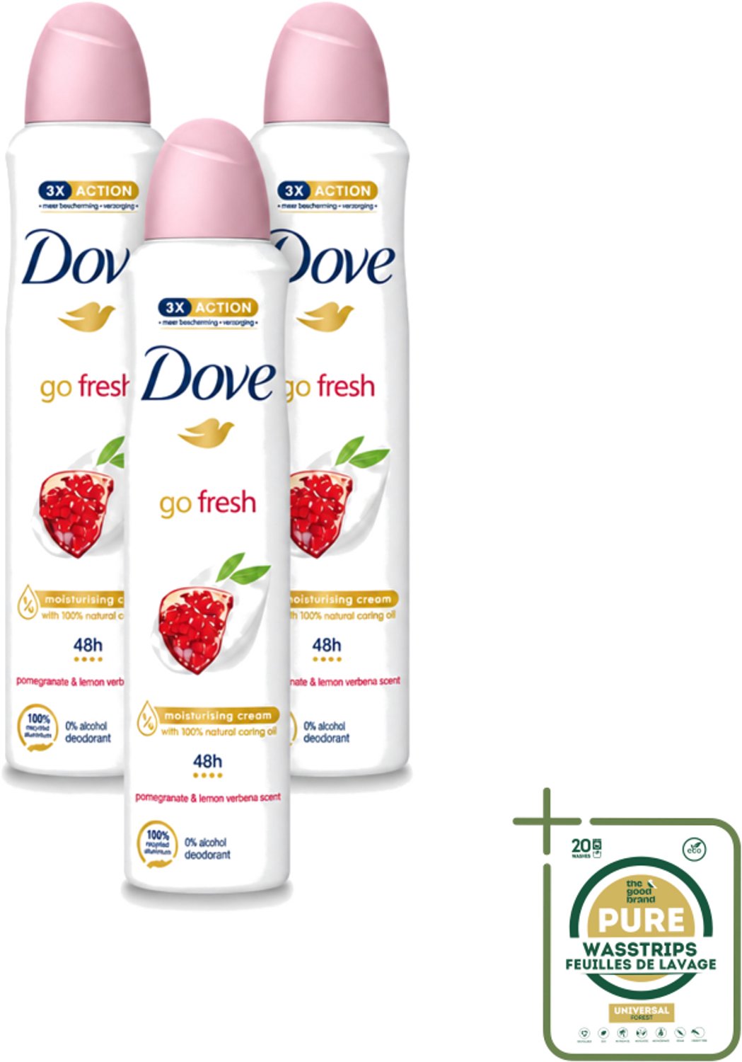 3 x Dove - Deodorant - Spray Go Fresh - Granaatappel - Fruitige geur - 250 ml - Wasstrips - Dove Deodorant Spray - Granaatappel - Citroenverbena - Fruitige Geur - Anti-Transpirant