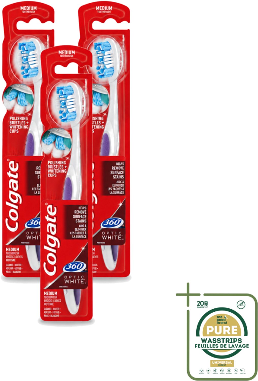 3 x Colgate - Tandenborstel - 360 Optic White Medium- Wit - 1 Tandenborstel - Tandenborstel - Tanden Reinigen - Mondverzorging - Wittere Tanden - 360° Reiniging