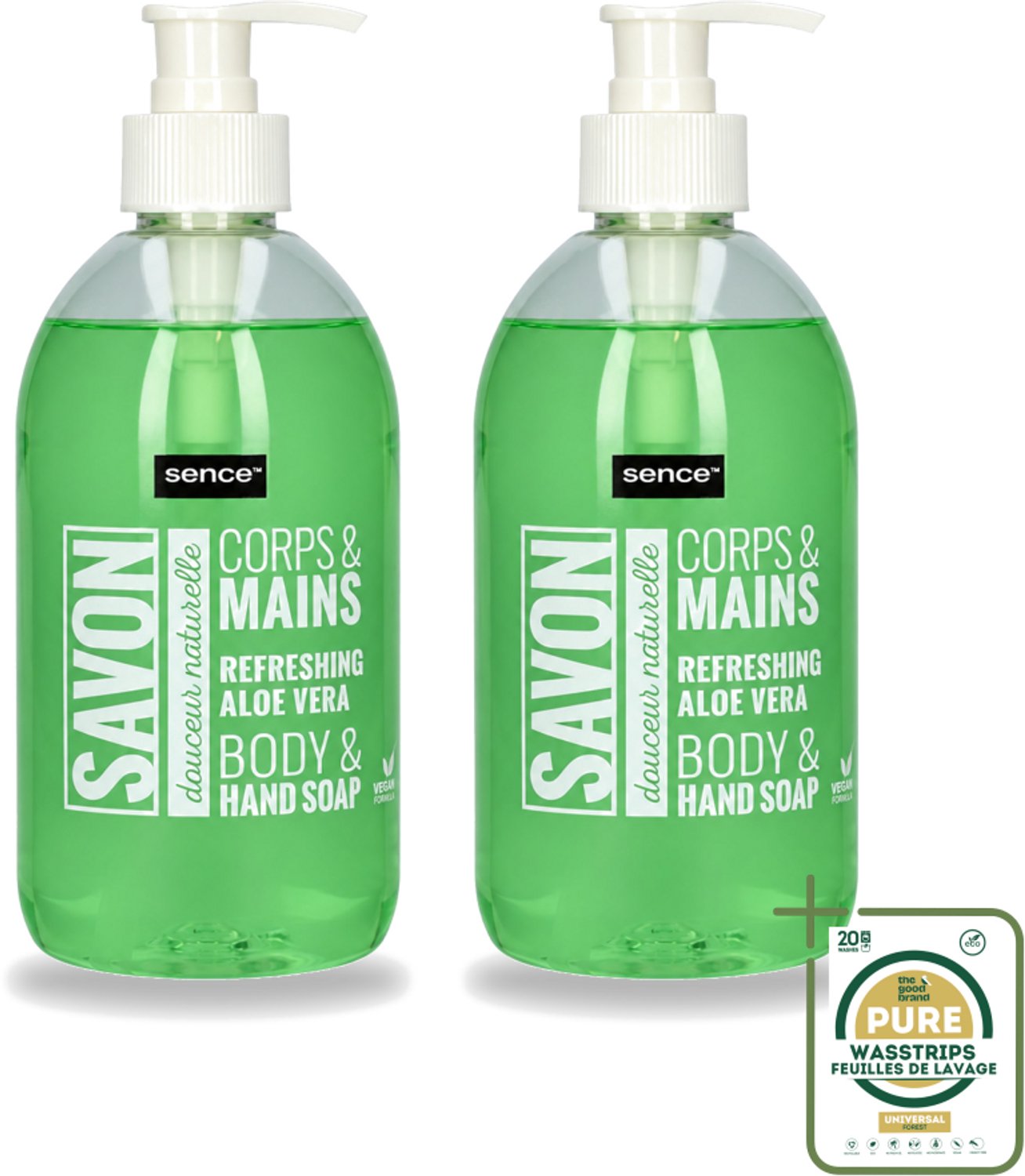 2 x Sence - Refreshing Aloe Vera - Handzeep - Savon - 500 ml - Wasstrips - Aloe Vera Handzeep - Handzeep Aloe Vera - Aloe Vera Handverzorging - Vloeibare Handzeep - Aloe Vera Geur