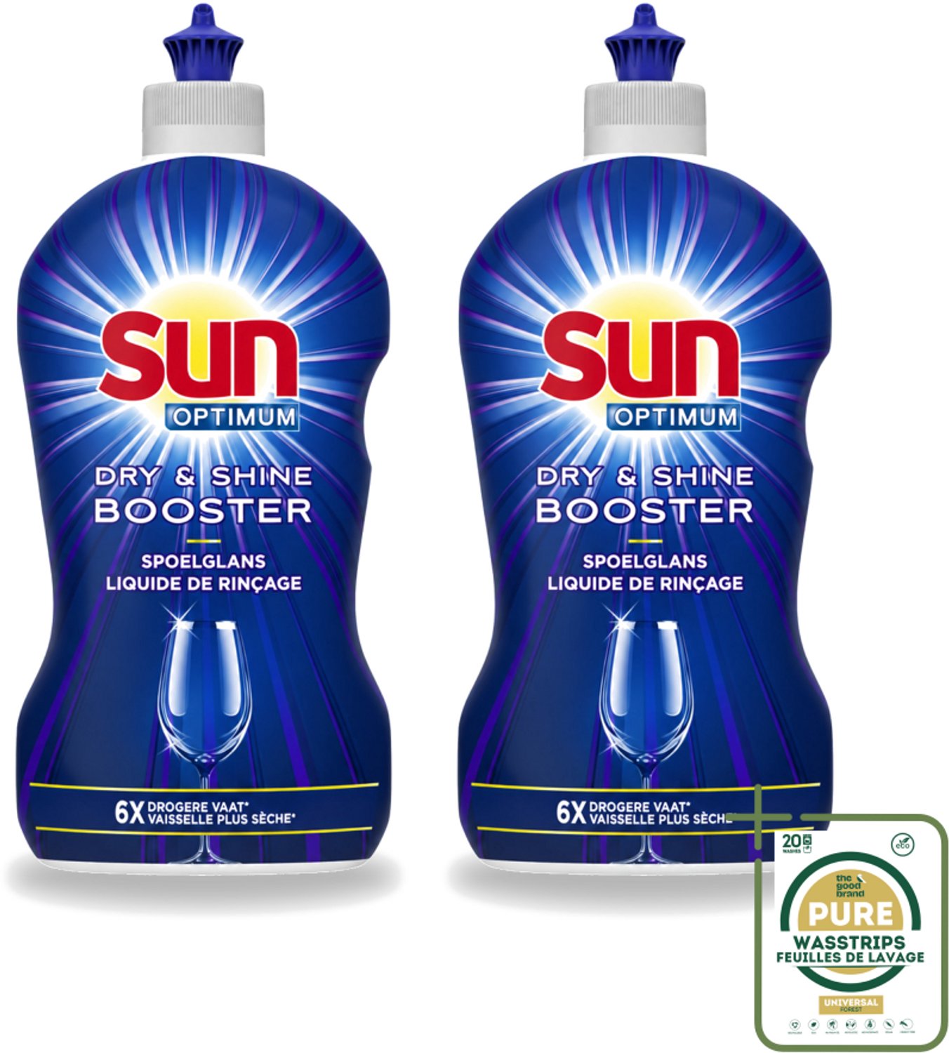 2 x Sun - Shine & Dry Booster - Spoelglans - 450 ml - Wasstrips - Spoelglans - Vaatwasmachine - Snellere Droging - Streeploze Afwerking - Glanzend Resultaat