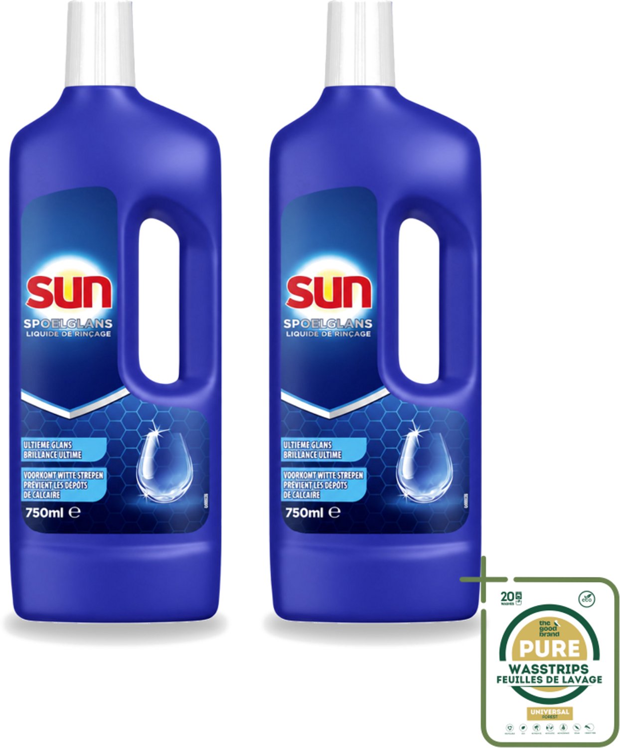 2 x Sun - Normaal - Spoelglans - 750 ml - Wasstrips - Spoelglans - Vaatwasmachine - Vaat Drogen - Vaat Schoonmaken - Vaat Glans