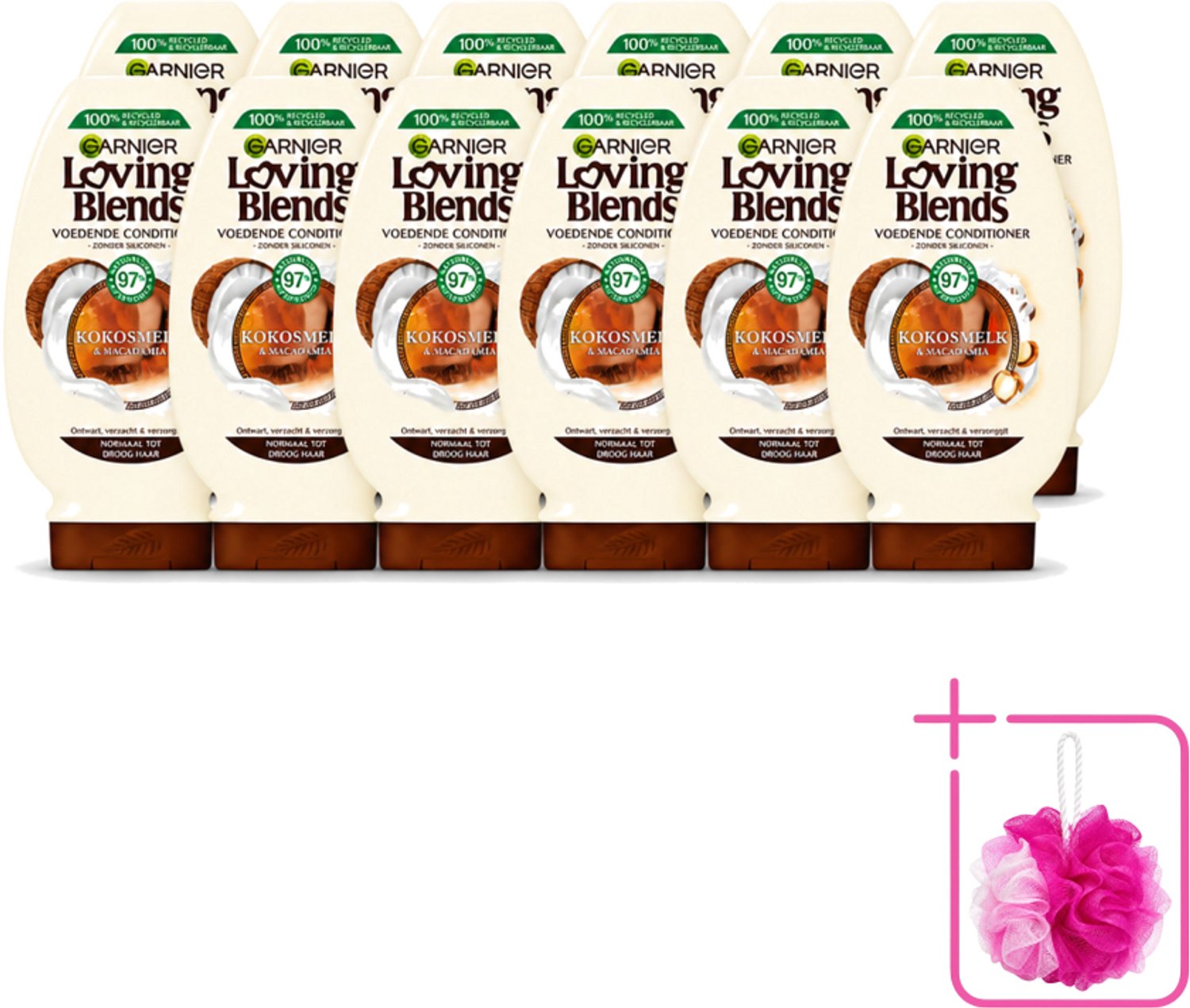 12 x Garnier - Loving Blends - Conditioner - Kokosmelk & Macadamia - Normaal tot Droog Haar - 250 ml - Bulkverpakking - Conditioner voor droog haar - Douchemop - Kokosmelk conditioner