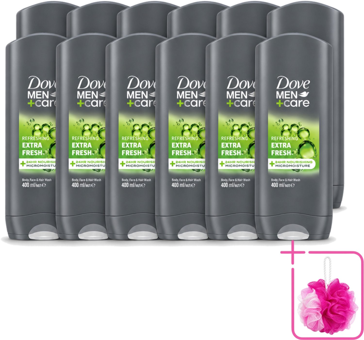 12 x Dove - Douchegel - Men+ Care Extra Fresh - Verfrissend - 400 ml - Bulkverpakking - Douchegel - Douchemop - Mannelijke geur