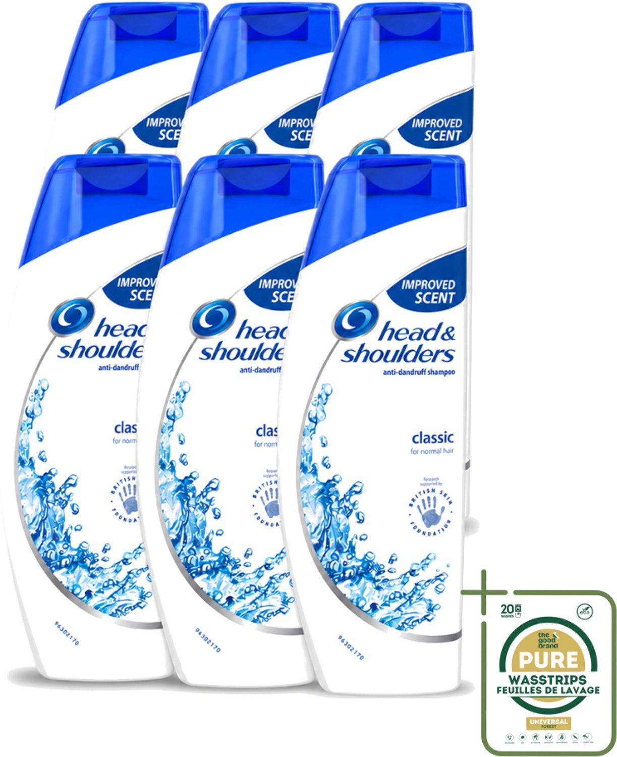 6 x Head & Shoulders - Shampoo - Classic Clean - 250ml - Wasstrips - Anti-roos Shampoo - Roosvrij Haar - Fris Haar - Schoon Haar - Hoofdhuid Verzorging