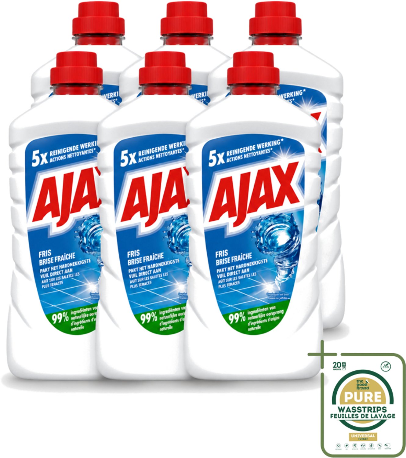 6 x Ajax – Allesreiniger – Fris – 1000 ml - Wasstrips - Allesreiniger - Frisheid - Reiniging - Vet En Vuil - Koud Water